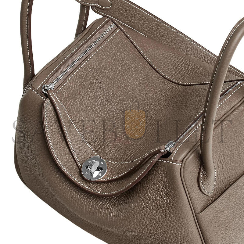 HERMÈS LINDY 26 CLEMENCE ÉTOUPE PALLADIUM HARDWARE (26*18*12cm)